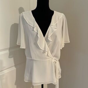 Calvin Klein Women’s V-neck Wrap Blouse White Large
